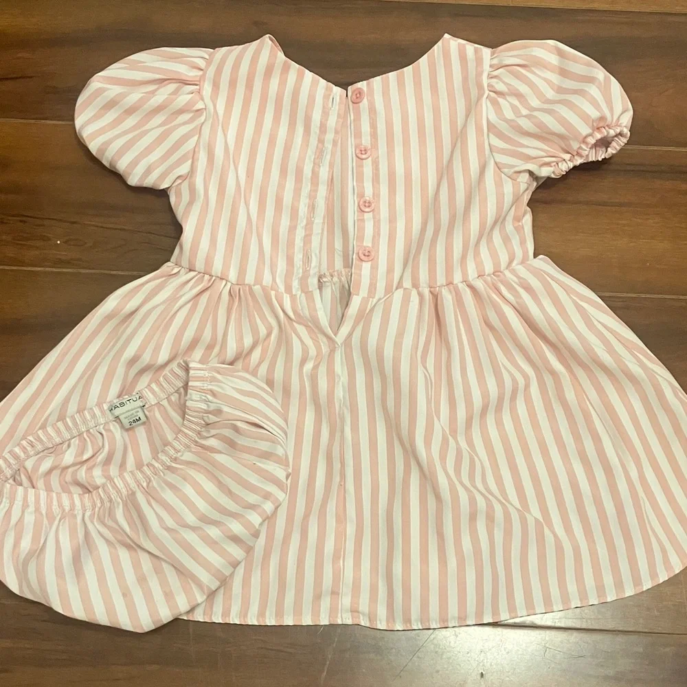 Pink Striped Dress and Diaper Cover Set